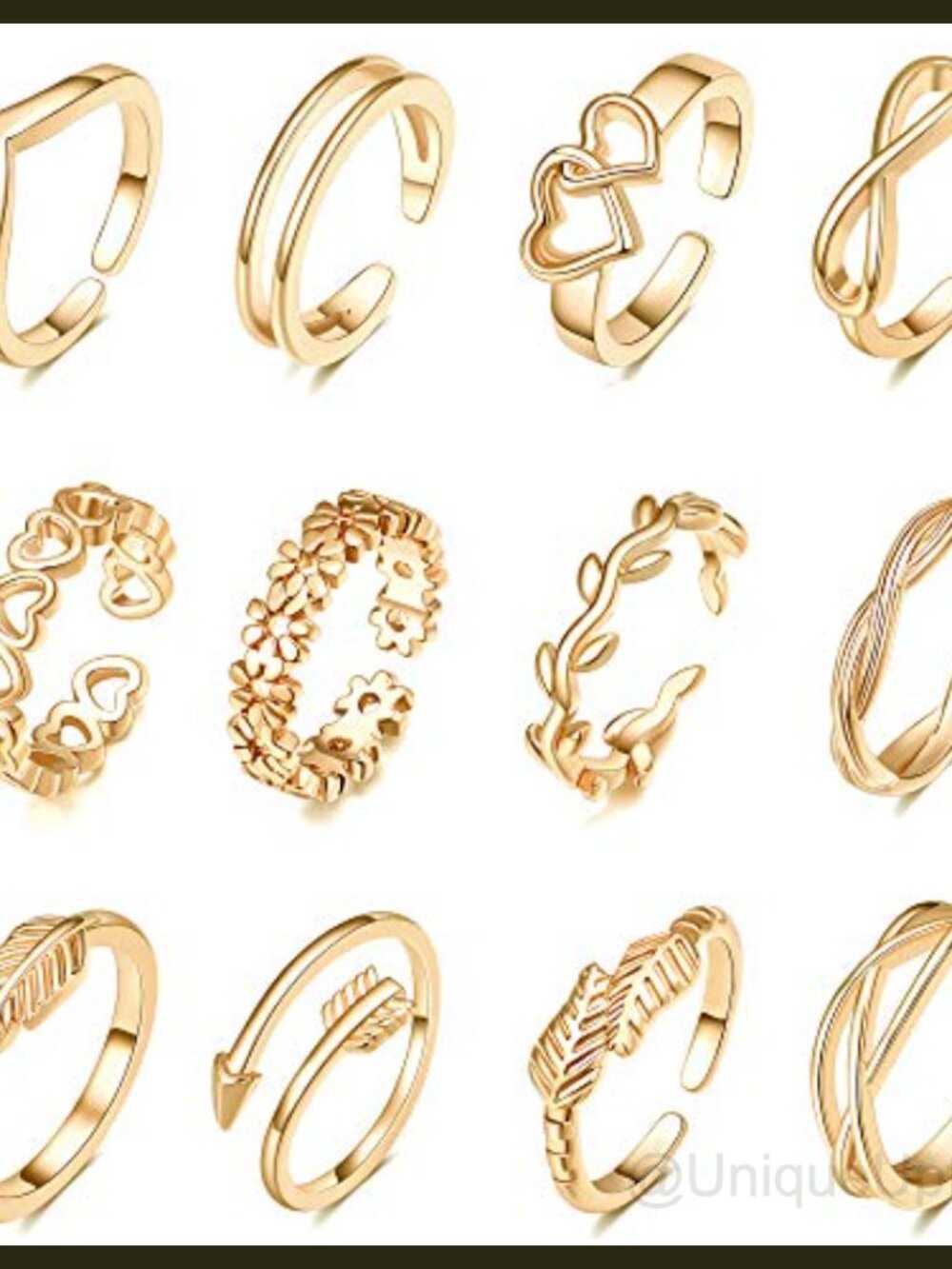 12pc Gold Toe Rings Set Adjustable Copper Open Band Summer Beach Jewelry Gift